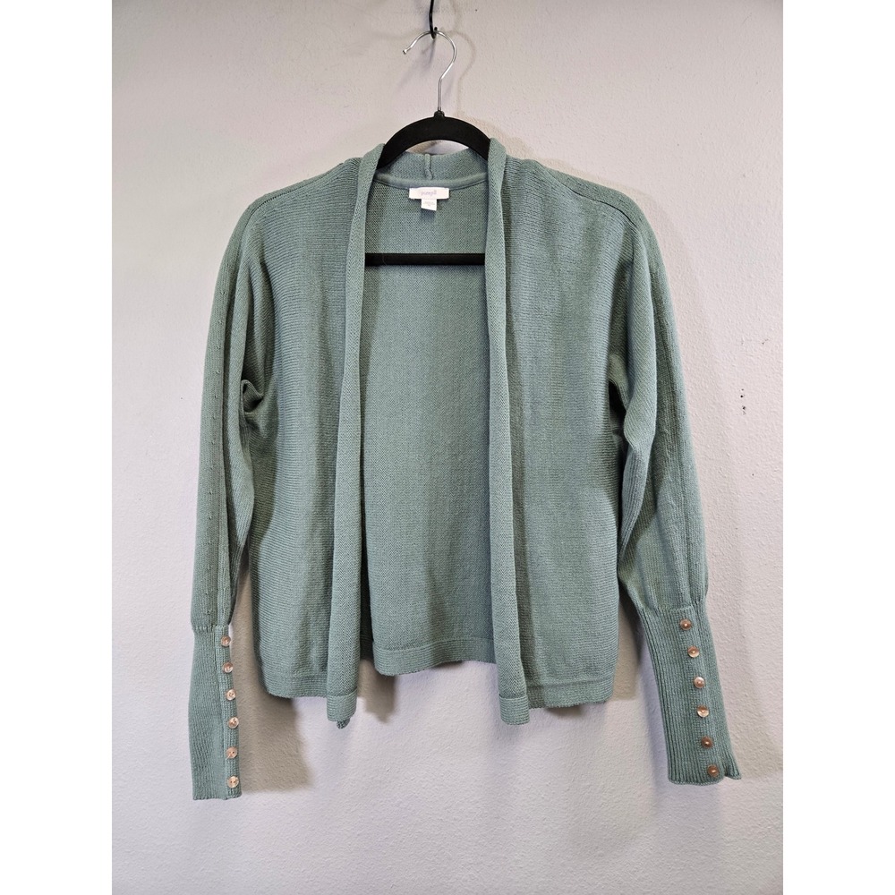 Pure Jill Sage Green Open Front Button Cuff Knit Cardigan Sweater XS